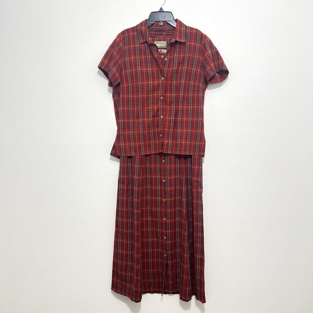 Royal Robbins Women’s Small Plaid Maxi Dress Shirt Cotton Linen Two Piece Outfit
